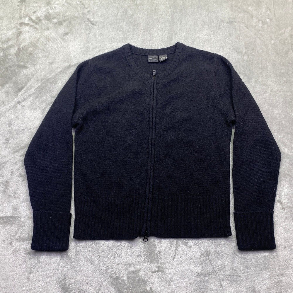 Xhilaration Black Lambswool Blend Full Zip Cardigan Sweater Womens Small Ribbed‎